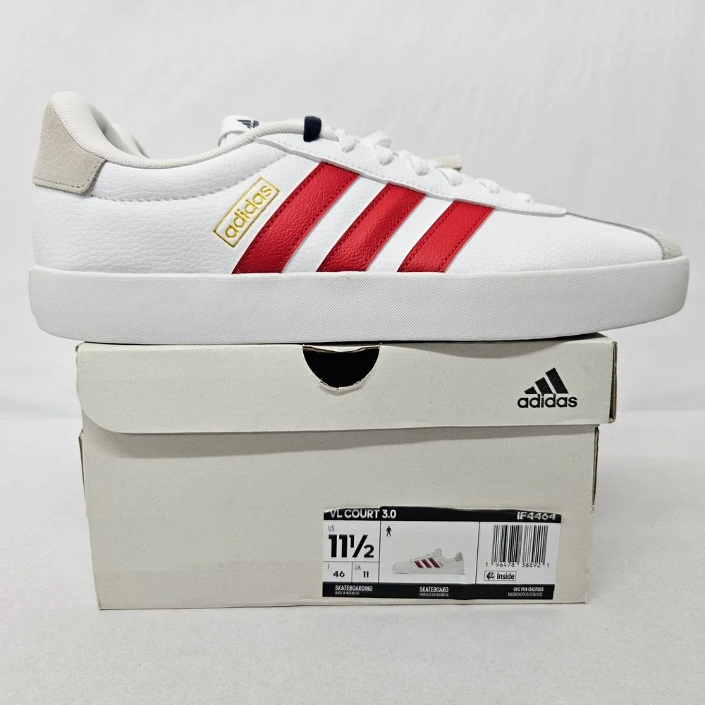 Adidas‎ VL Court 3.0 Skateboarding Shoes IF4464 White Gray Red Men's Size 11.5 - Picture 3 of 11